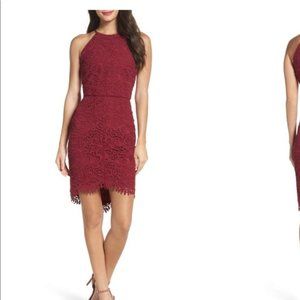 Adelyn Rae Fishtail Lace Burgundy dress with lace details